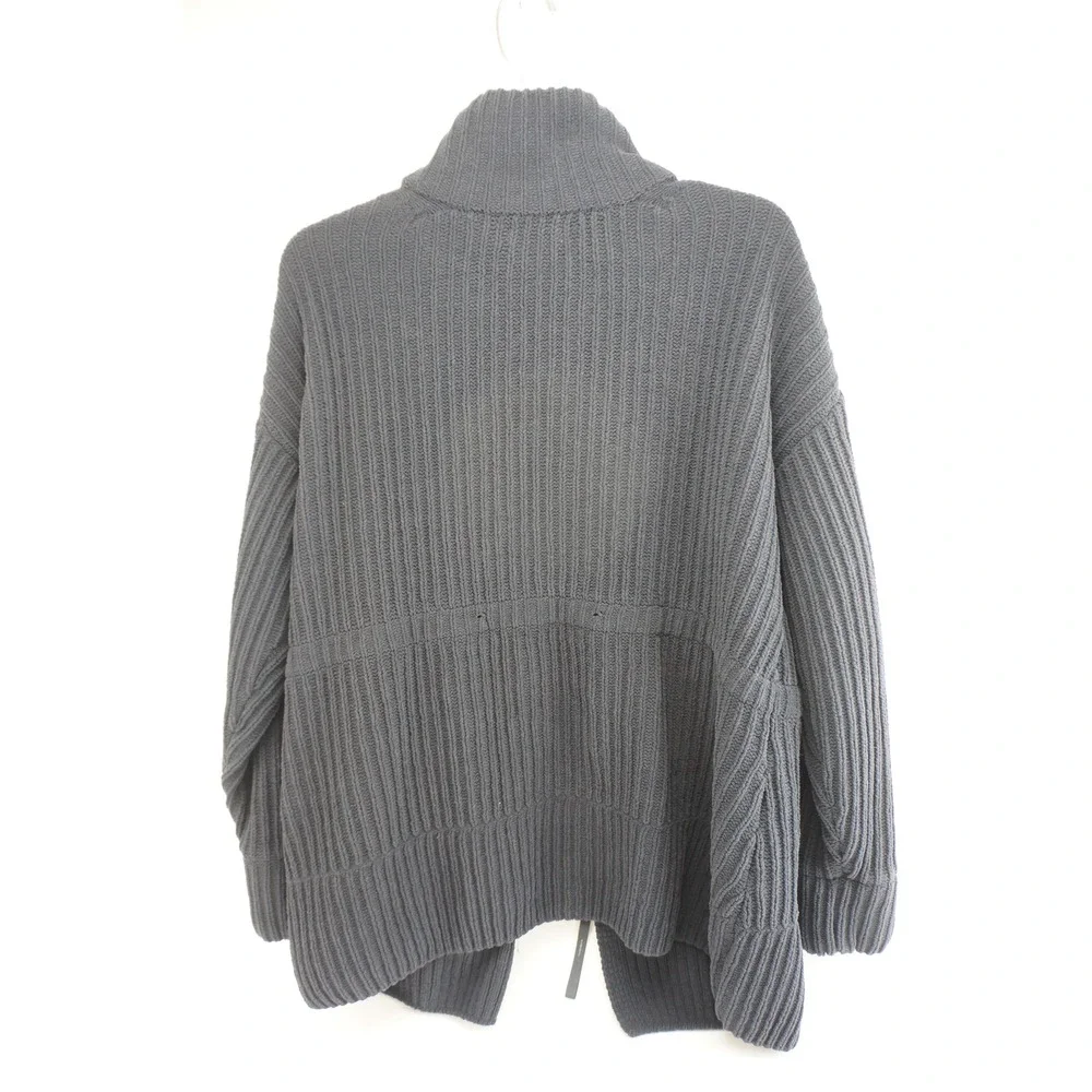 FLX Full Zip Sweater Large Gray Ribbed Mock Neck Pockets Excellent - Picture 6 of 6